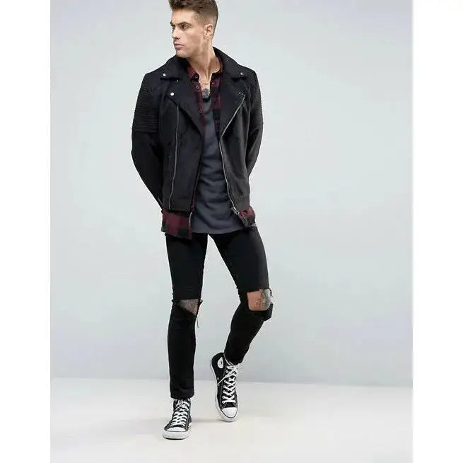 Black Suede Leather Biker Jacket - Riders Republic UK