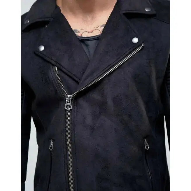 Black Suede Leather Biker Jacket - Riders Republic UK