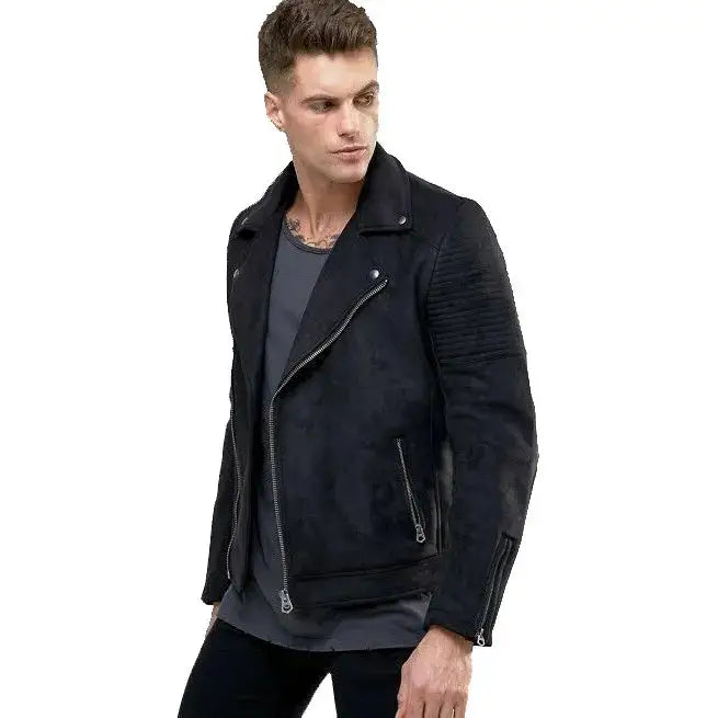 Black Suede Leather Biker Jacket - Riders Republic UK