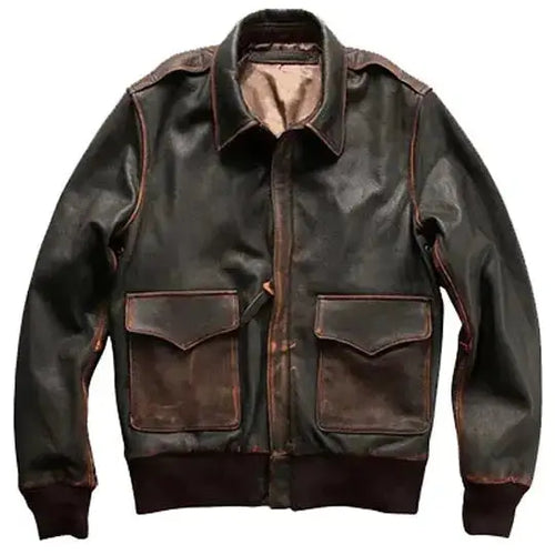 Mens Brown Aviator Leather Bomber Jacket - Riders Republic UK