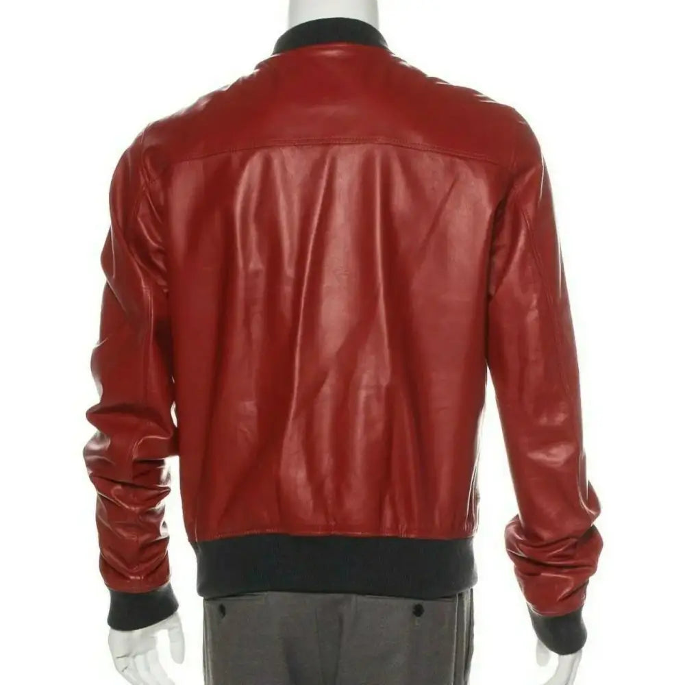 Mens Red Lambskin Leather Bomber Jacket - Riders Republic UK