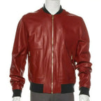 Mens Red Lambskin Leather Bomber Jacket - Riders Republic UK