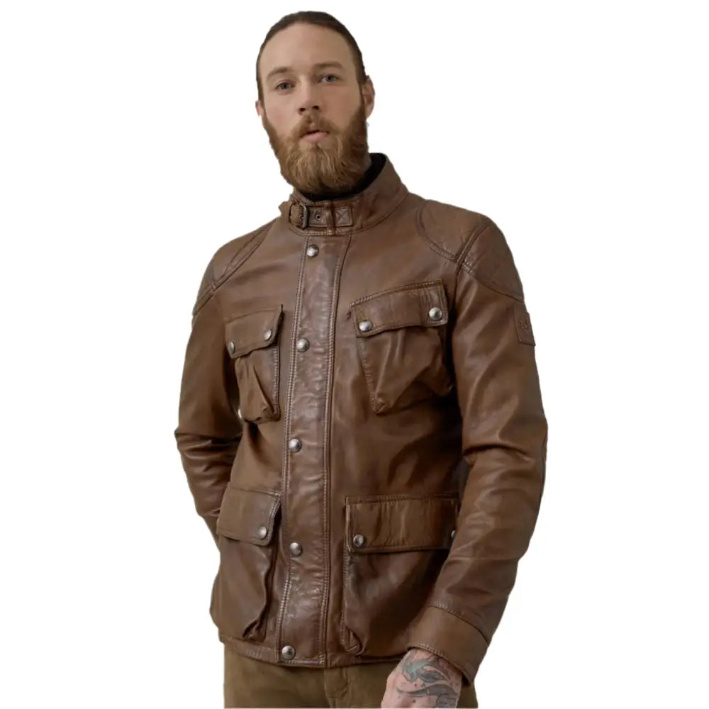 Walnut Lambskin Leather Field Jacket for Men - Riders Republic UK