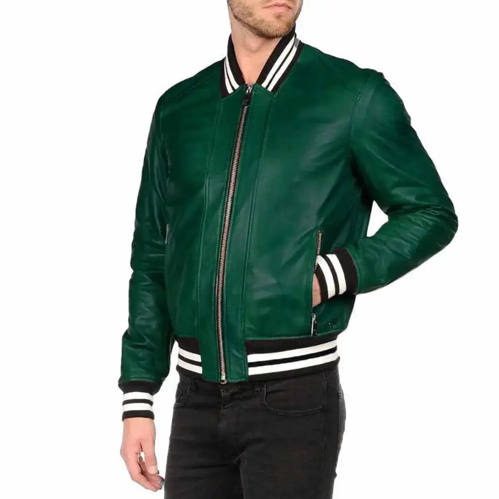 Mens Leather Varsity Bomber Jacket - Riders Republic UK