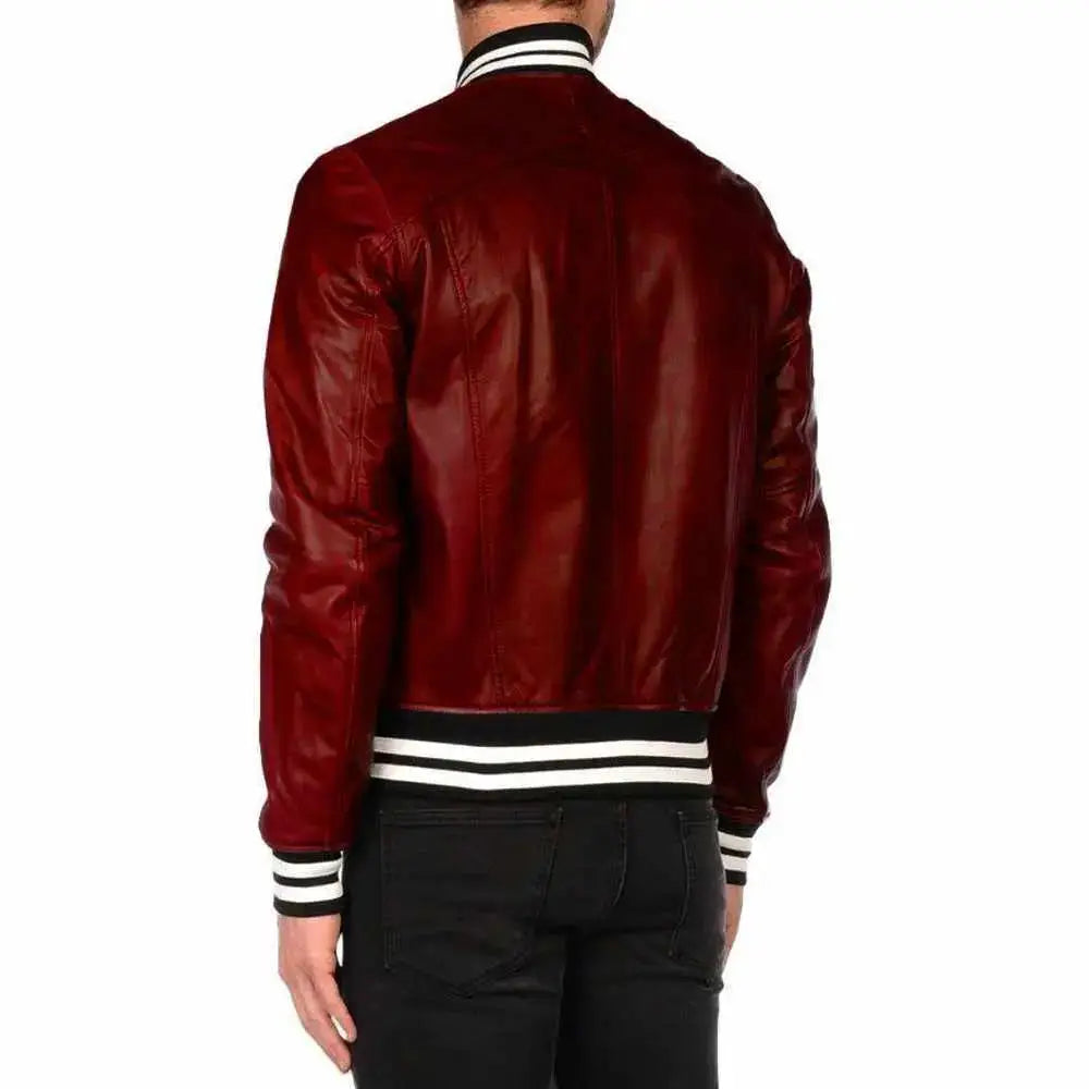 Mens Leather Varsity Bomber Jacket - Riders Republic UK