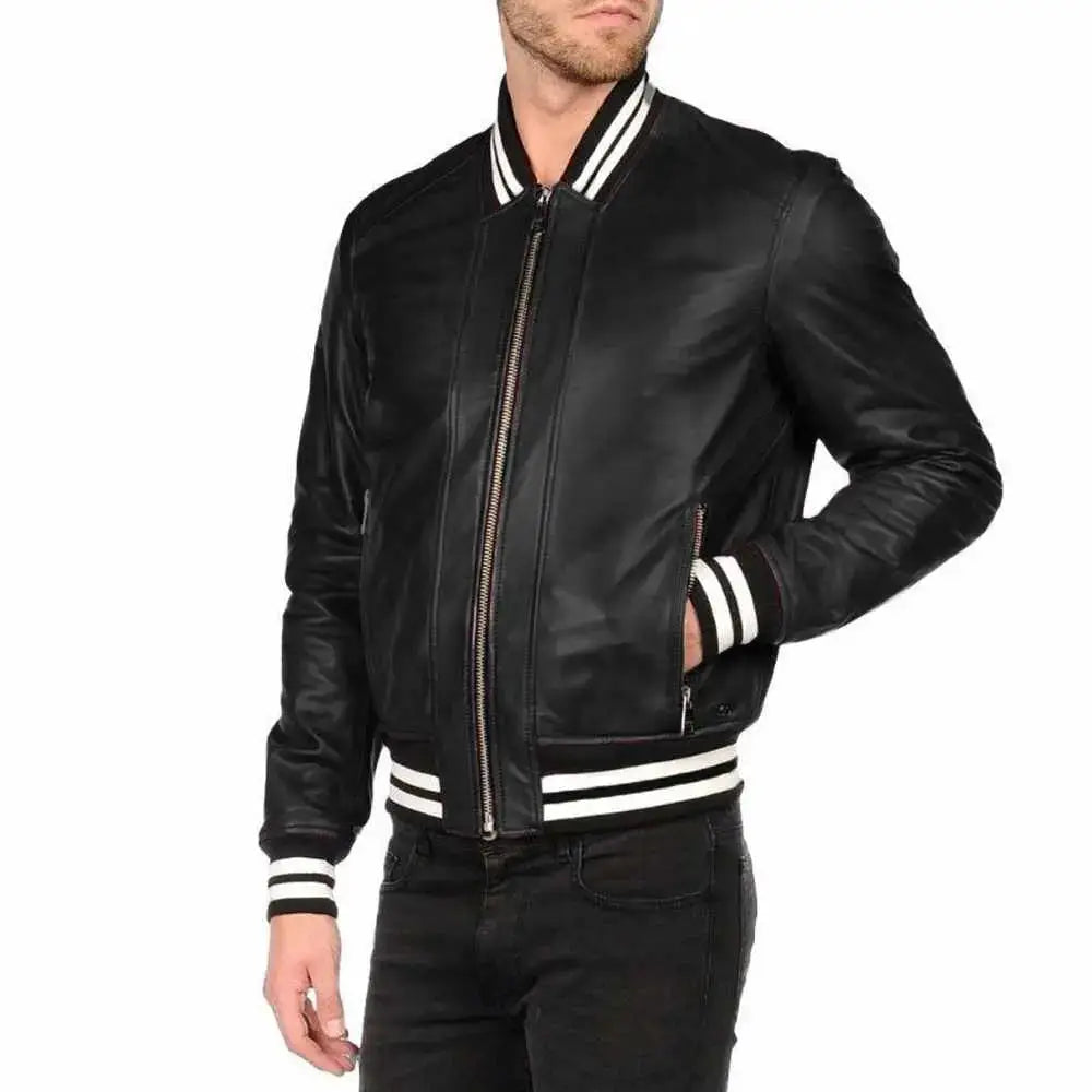 Mens Leather Varsity Bomber Jacket - Riders Republic UK