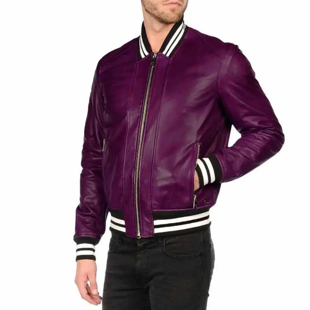 Mens Leather Varsity Bomber Jacket - Riders Republic UK