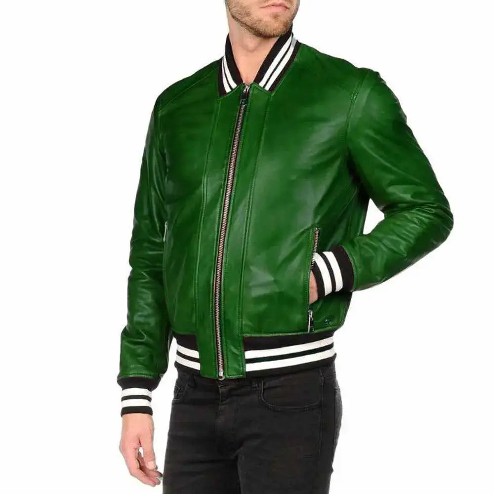 Mens Leather Varsity Bomber Jacket - Riders Republic UK