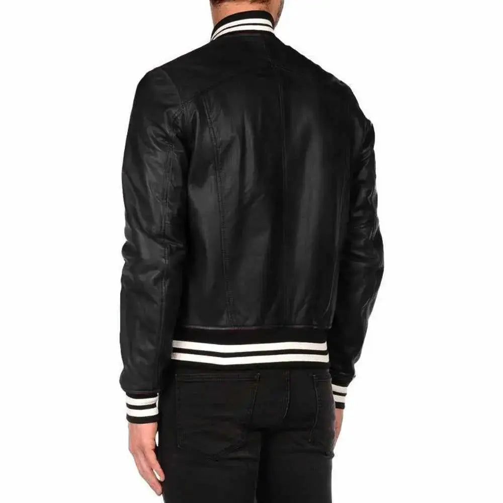 Mens Leather Varsity Bomber Jacket - Riders Republic UK