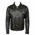 Men’s long sleeve classic black leather shirt with button up closure