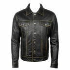 Men’s long sleeve classic black leather shirt with button up closure
