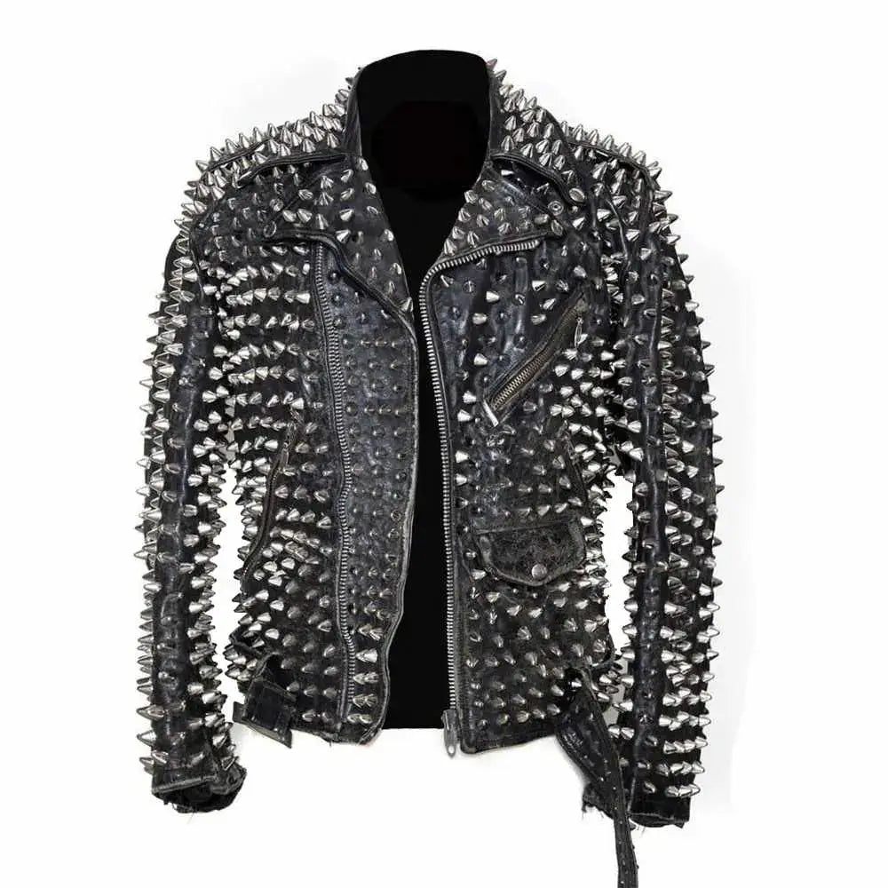 Men’s Studded Black Leather Motorcycle Jacket - Riders Republic UK