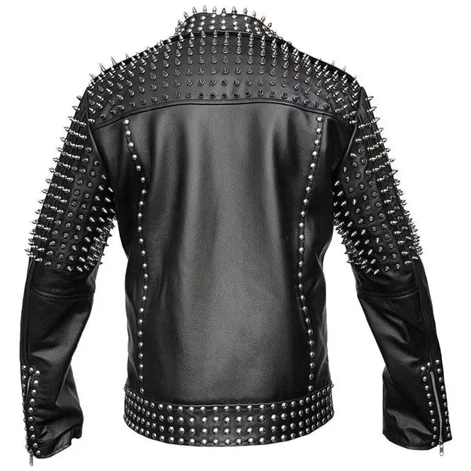 Mens Spiked Real Leather Studded Jacket - Riders Republic UK