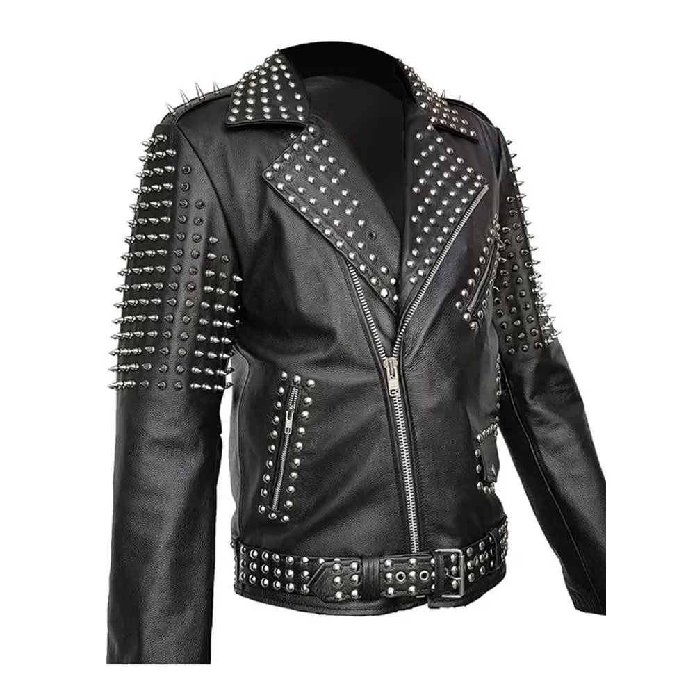 Mens Spiked Real Leather Studded Jacket - Riders Republic UK