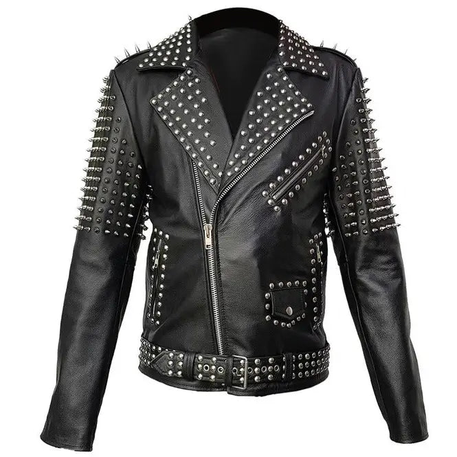 Mens Spiked Real Leather Studded Jacket - Riders Republic UK