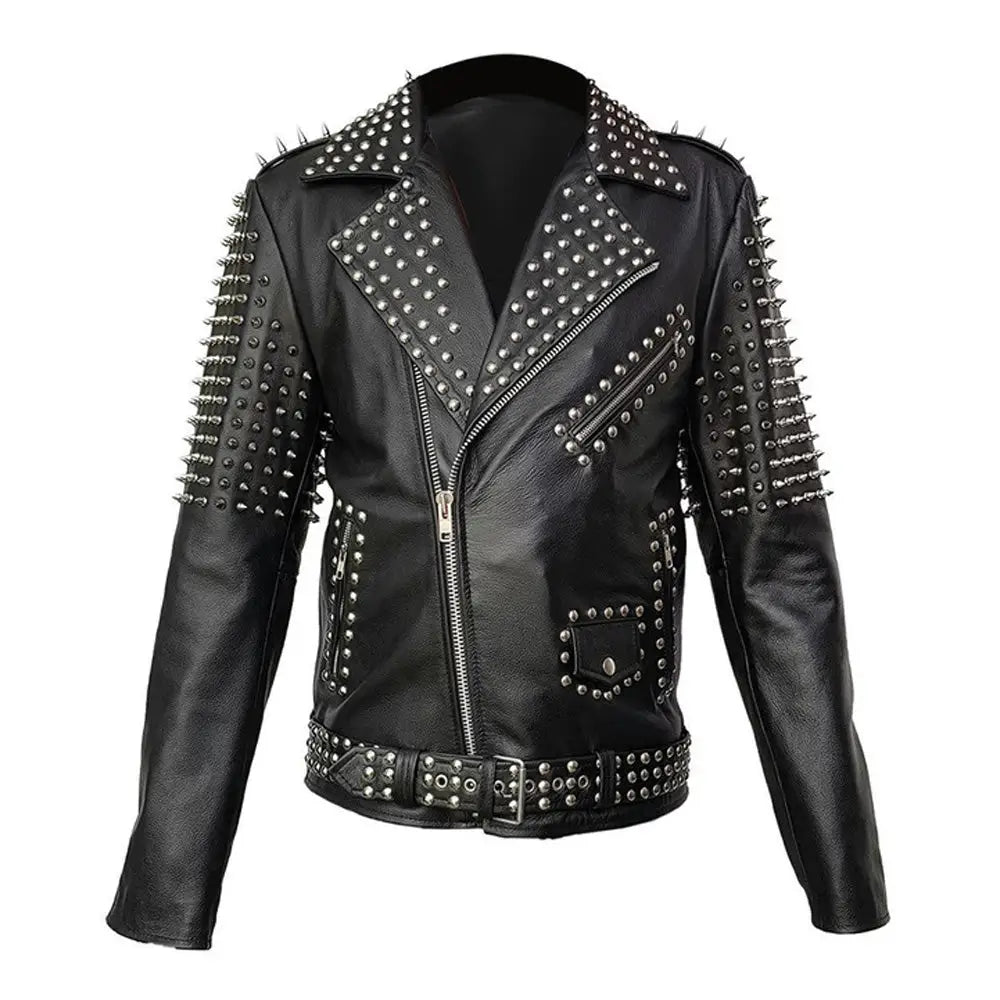 Mens Spiked Real Leather Studded Jacket - Riders Republic UK