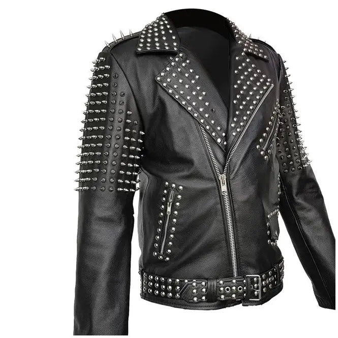 Mens Spiked Real Leather Studded Jacket - Riders Republic UK