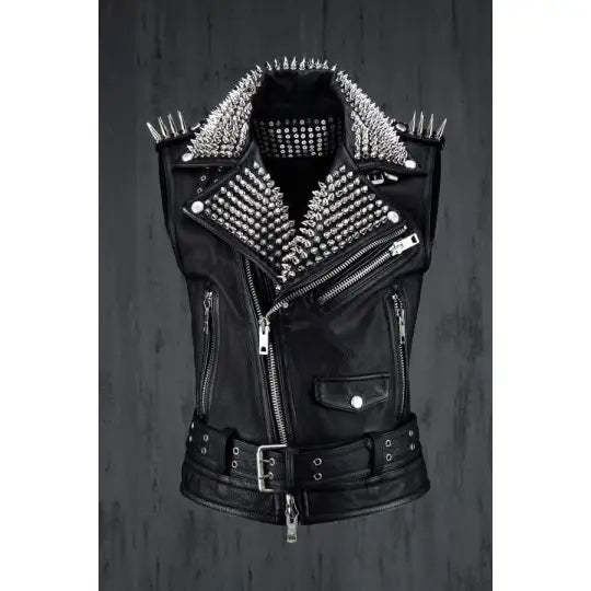 Handmade Studded Black Leather Vest for Men - Riders Republic UK