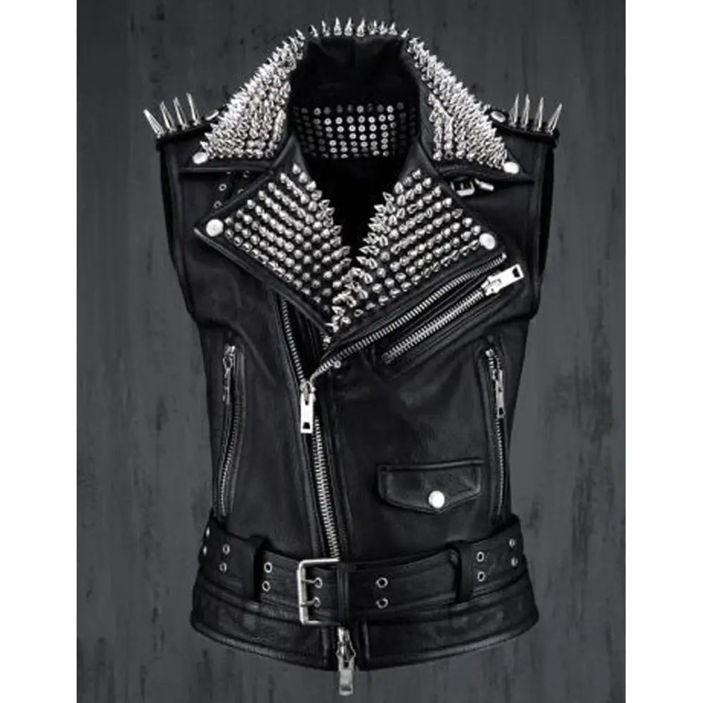 Handmade Studded Black Leather Vest for Men - Riders Republic UK