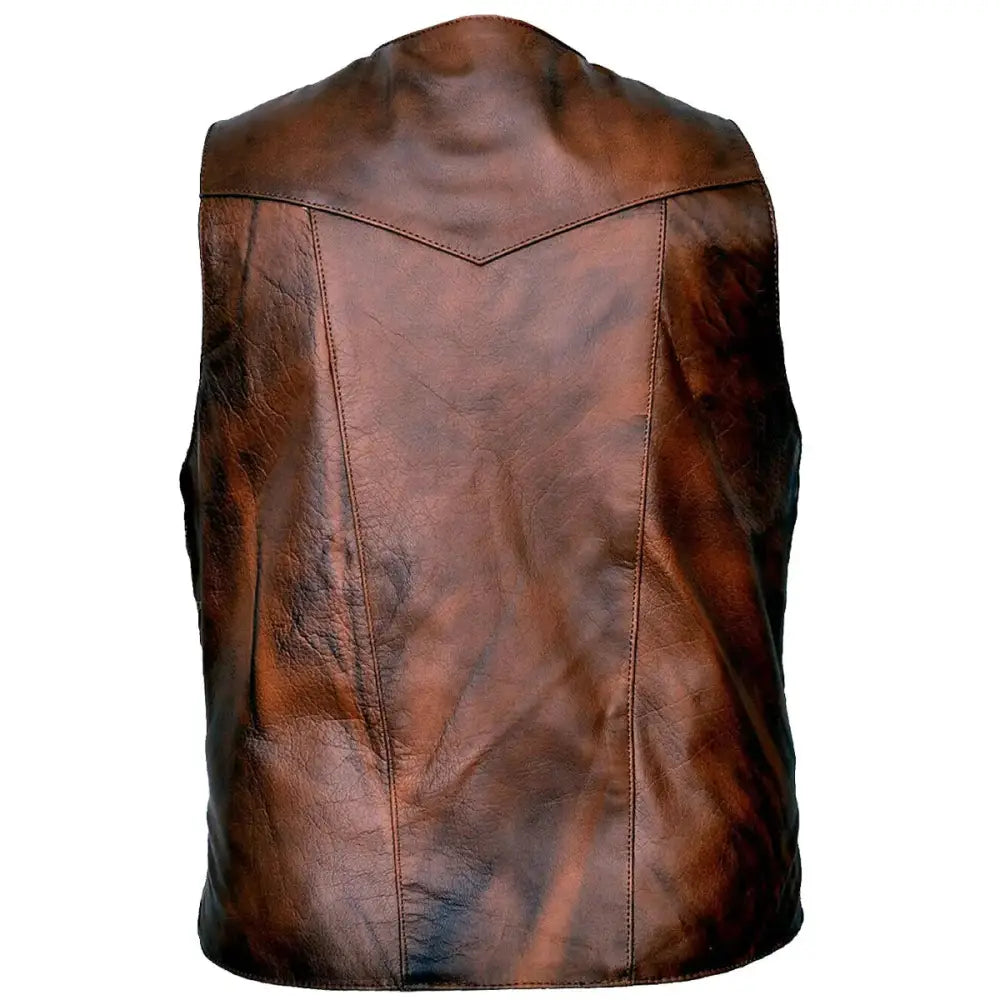 Brown Leather Western Vest - Riders Republic UK