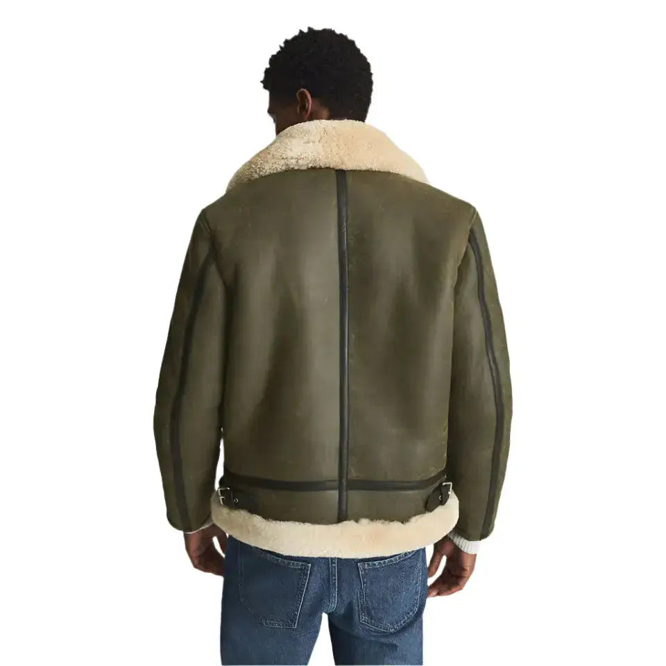 Mens Army Green Shearling Aviator Jacket - Riders Republic UK