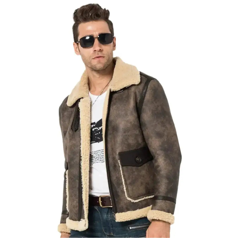Mens B-3 Bomber Shearling Aviator Jacket - Riders Republic UK