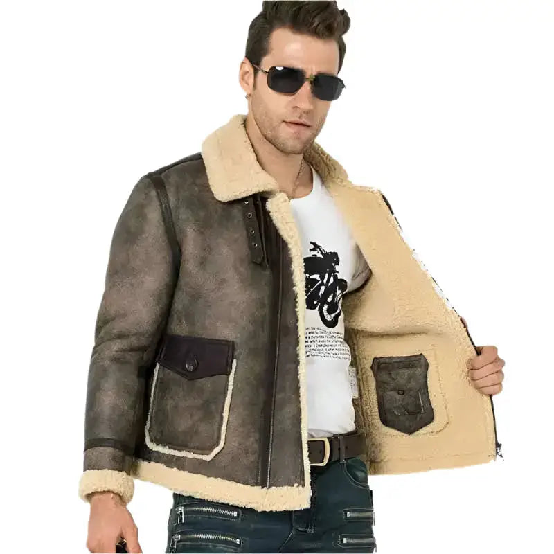 Mens B-3 Bomber Shearling Aviator Jacket - Riders Republic UK