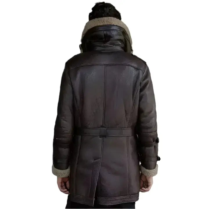 Men’s long aviator shearling leather coat with B3 flight jacket inspiration