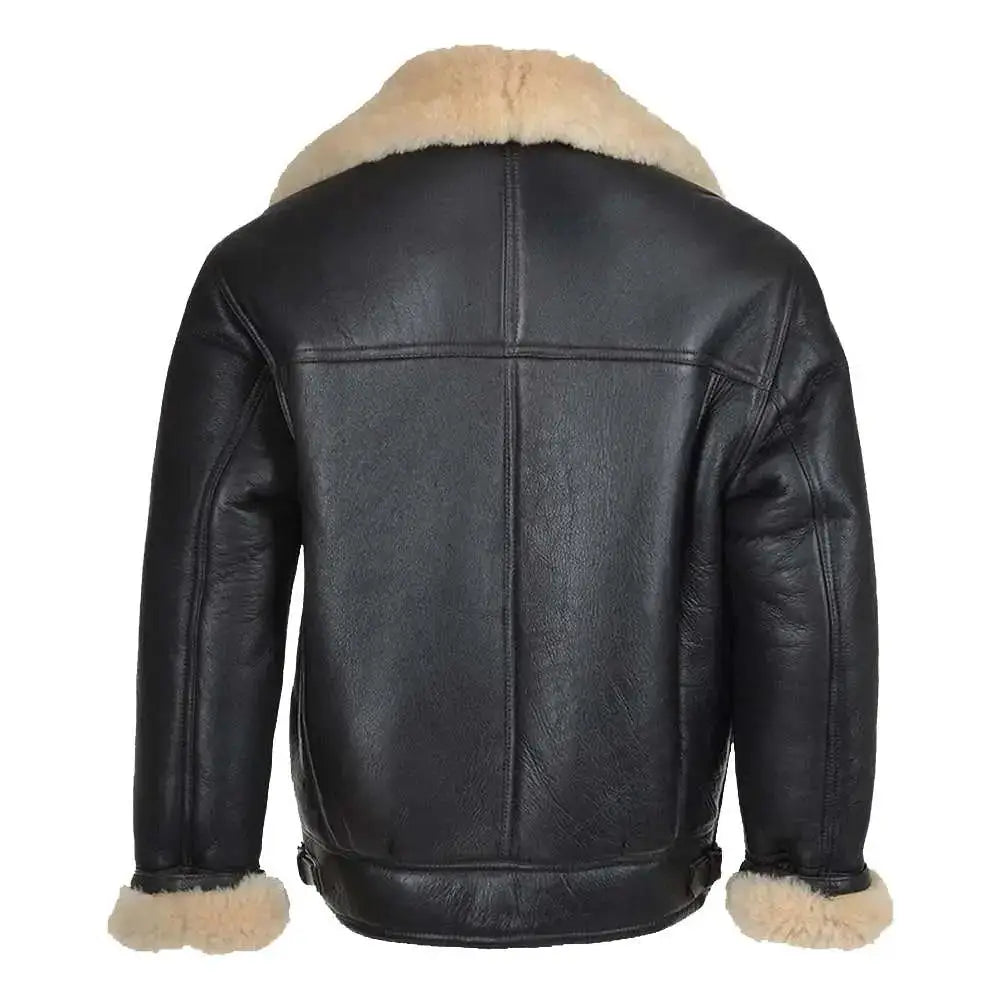 Mens Black Leather B3 Bomber Aviator Jacket - Riders Republic UK