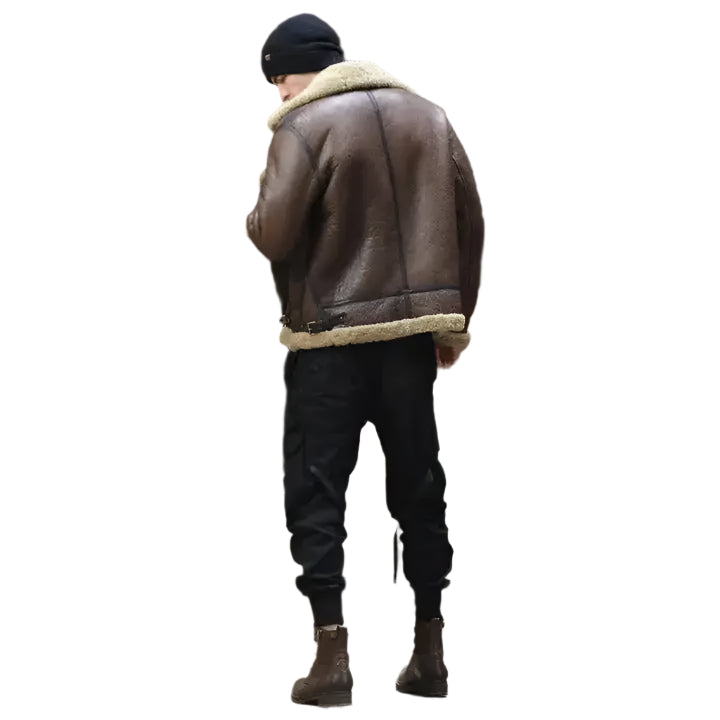 Men’s shearling sheepskin aviator jacket with B3 flight jacket shape