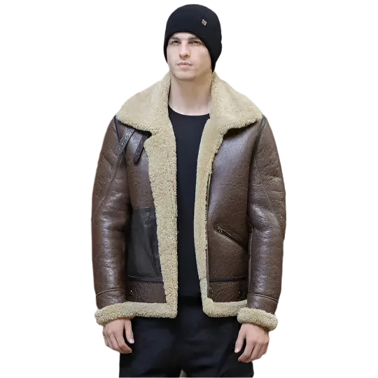 Men’s B3 flight aviator shearling sheepskin leather jacket with pilot styling