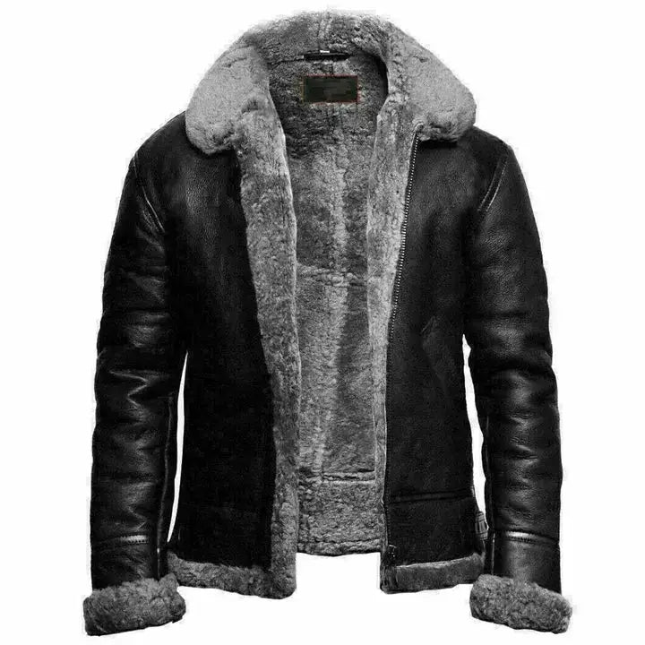 Black Sheepskin Leather Aviator Jacket - Riders Republic UK