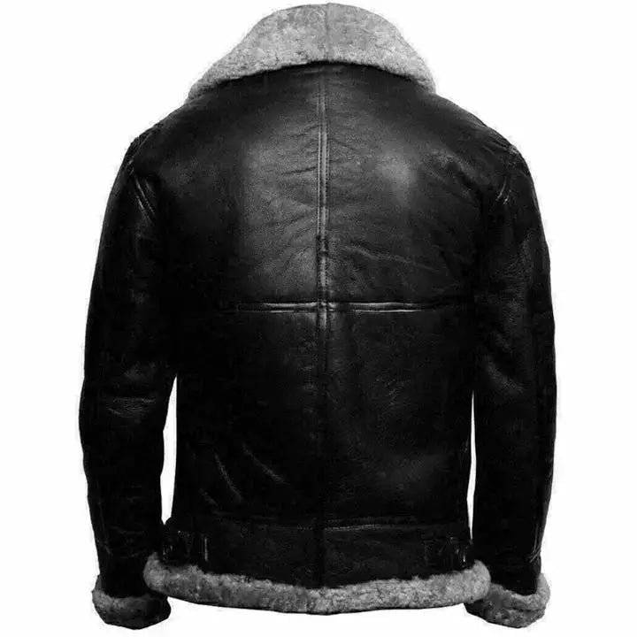 Black Sheepskin Leather Aviator Jacket - Riders Republic UK