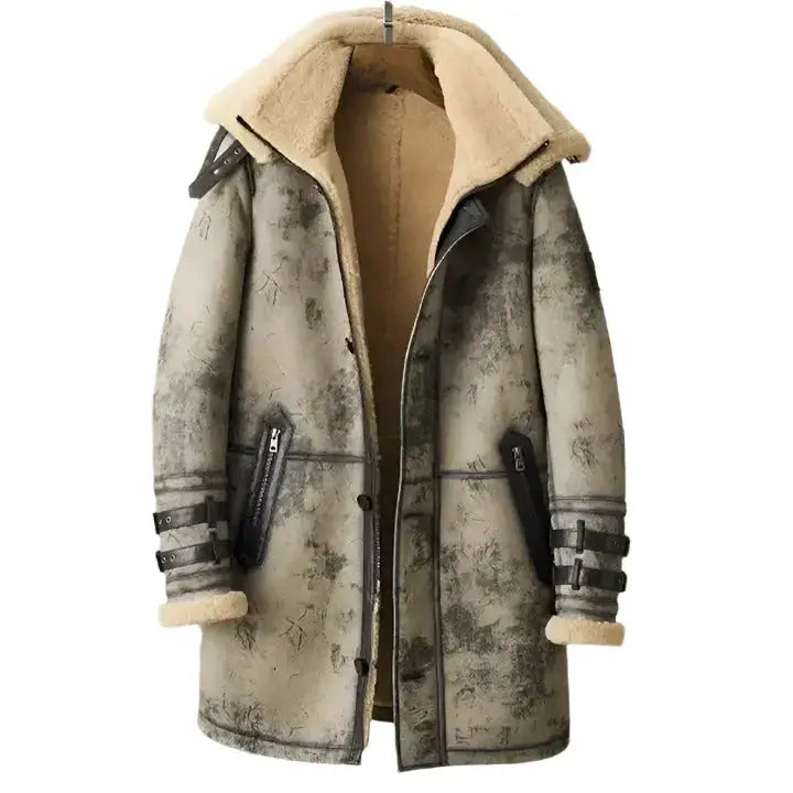 Men’s long RAF flight jacket in sheepskin leather with warm shearling character
