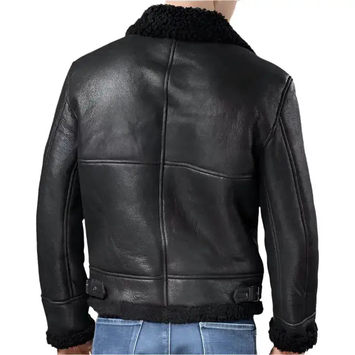 Mens Black Aviator B3 Shearling Leather Jacket - Riders Republic UK