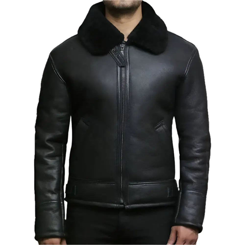 Mens Black Aviator B3 Shearling Leather Jacket - Riders Republic UK