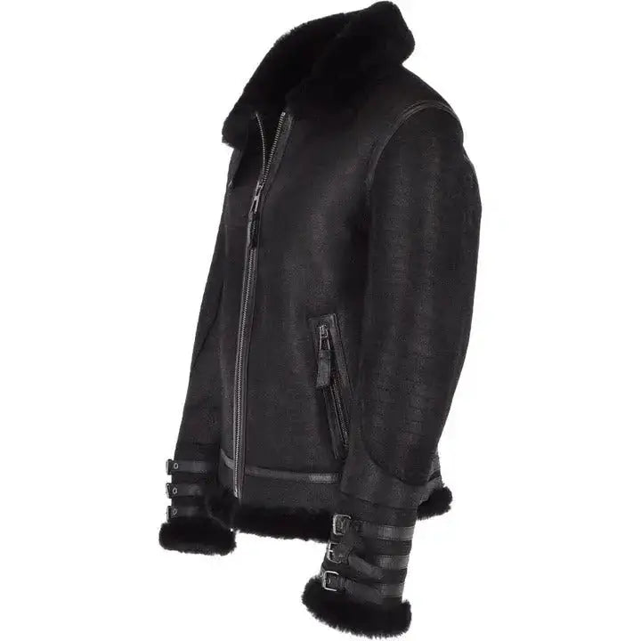 Black Shearling Aviator Bomber Jacket - Riders Republic UK