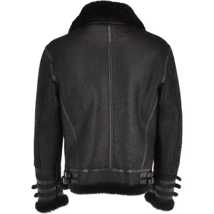 Black Shearling Aviator Bomber Jacket - Riders Republic UK