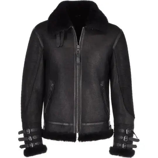 Black Shearling Aviator Bomber Jacket - Riders Republic UK