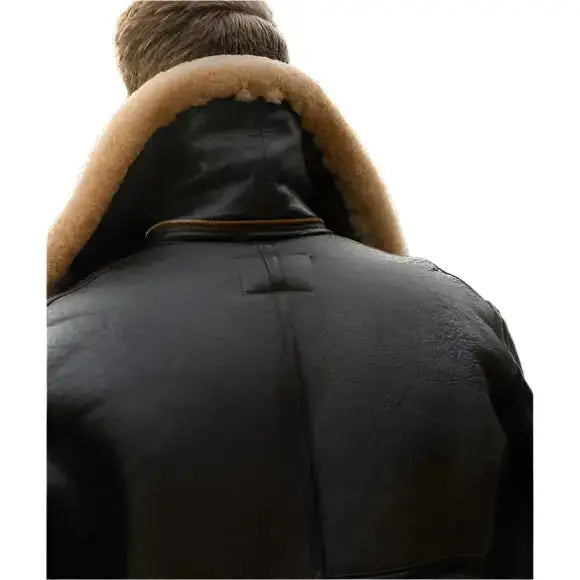 Black Mens Aviator Sheepskin Leather Jacket - Riders Republic UK