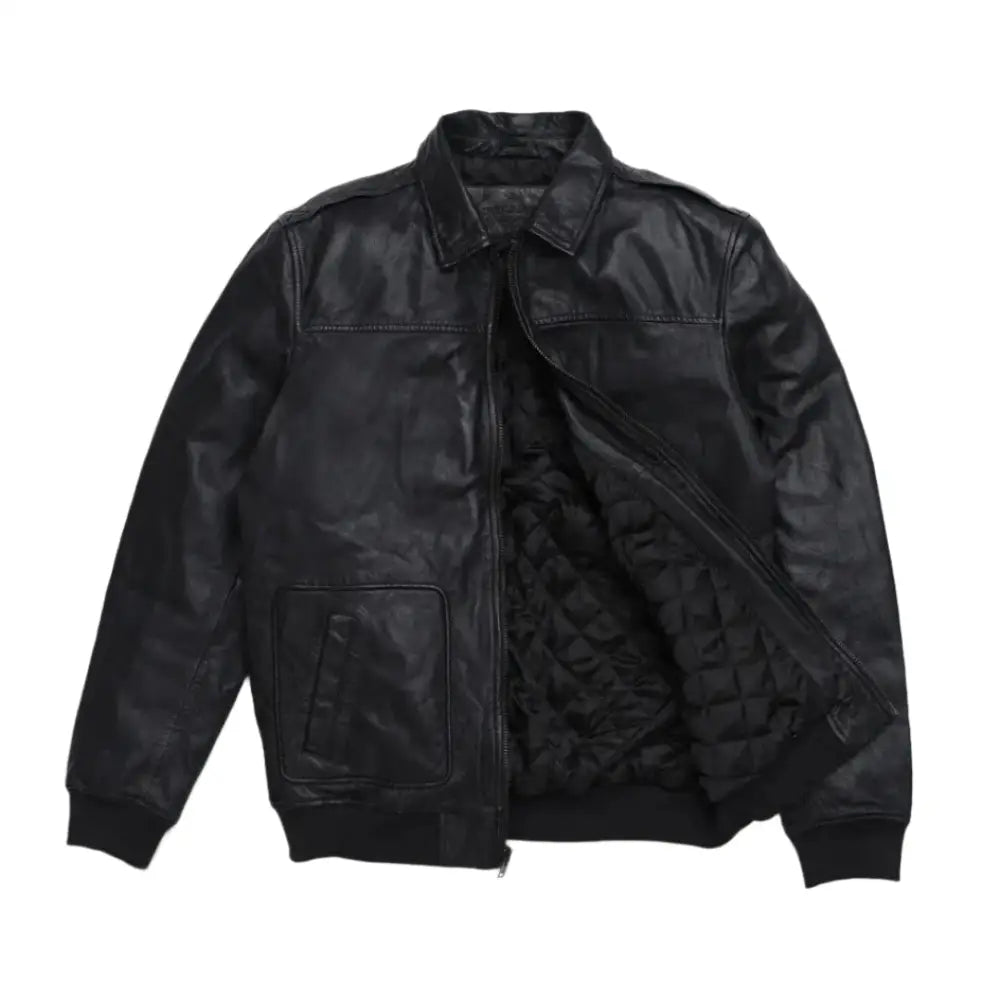 Mens Black Aviator Sheepskin Leather Bomber Jacket - Riders Republic UK