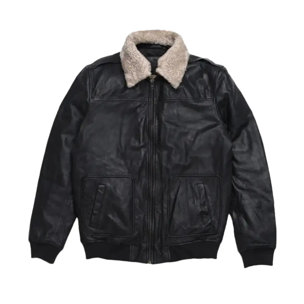 Mens Black Aviator Sheepskin Leather Bomber Jacket - Riders Republic UK