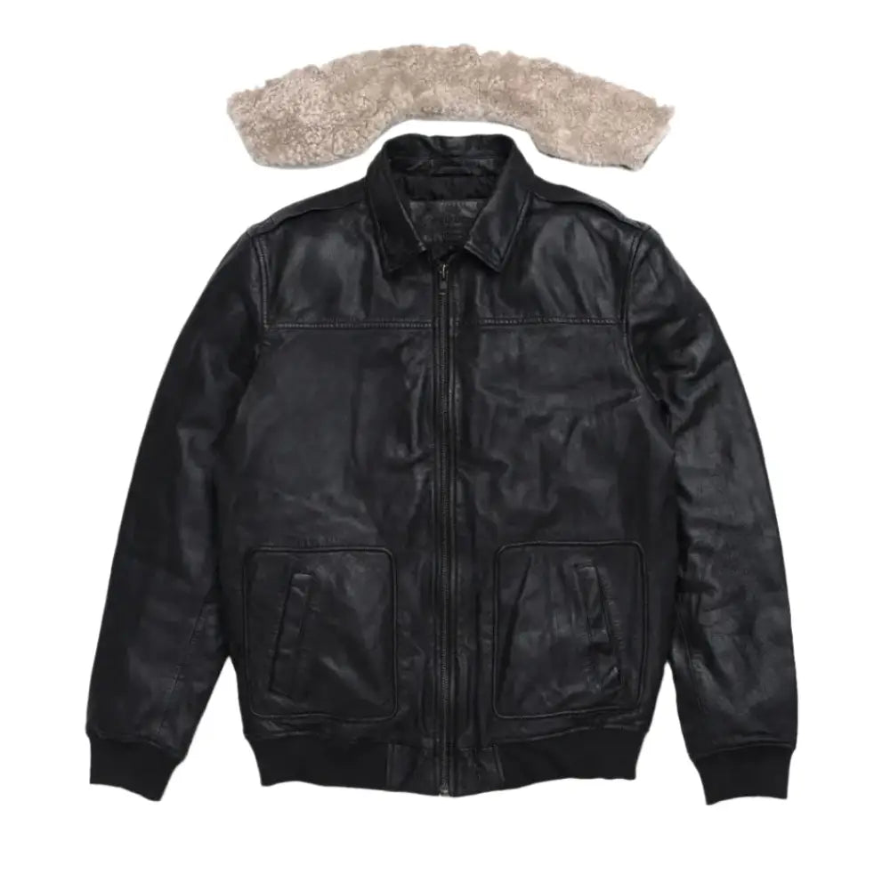 Mens Black Aviator Sheepskin Leather Bomber Jacket - Riders Republic UK
