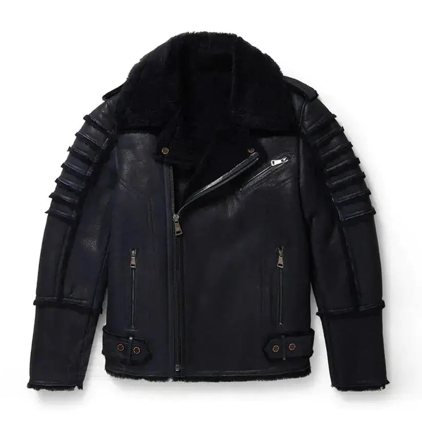 Black Sheepskin Leather Aviator Jacket - Riders Republic UK