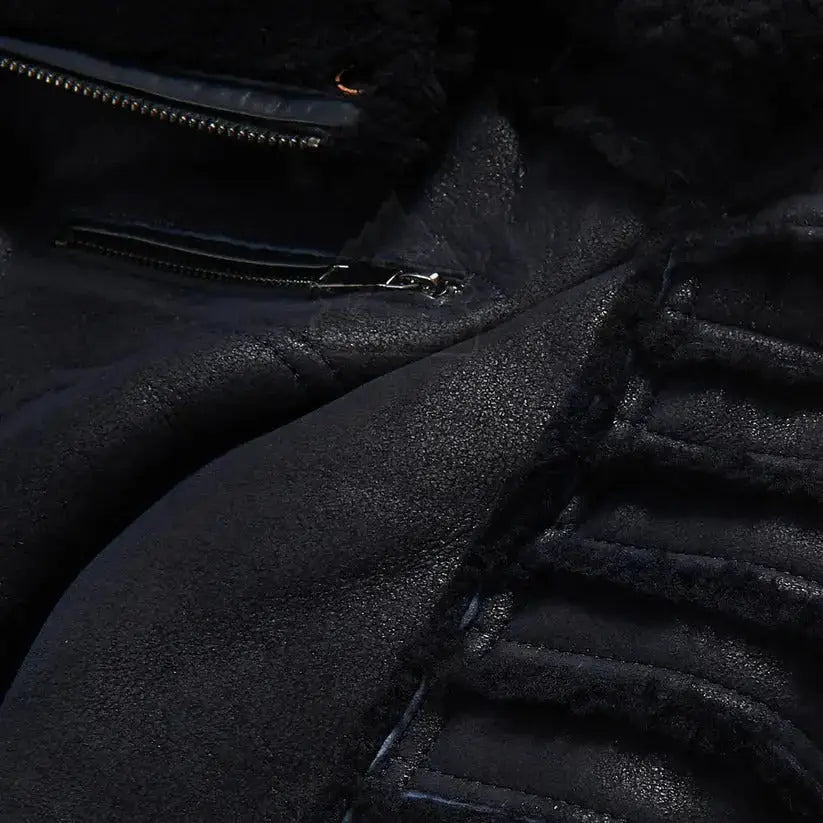 Black Sheepskin Leather Aviator Jacket - Riders Republic UK