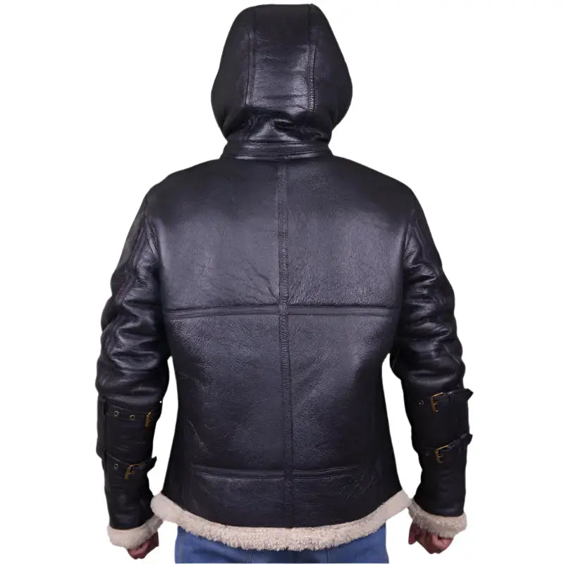Mens Black B3 Bomber Aviator Shearling Leather Jacket - Riders Republic UK