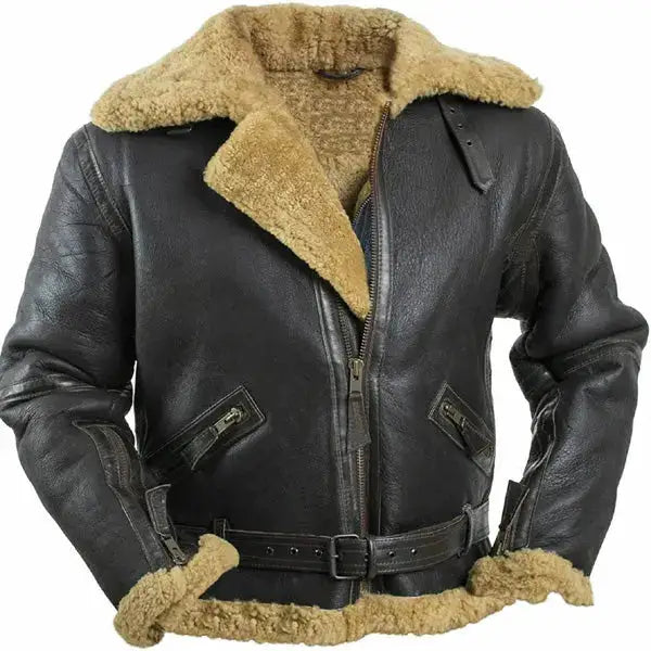 Mens Black Shearling Aviator Jacket - Riders Republic UK