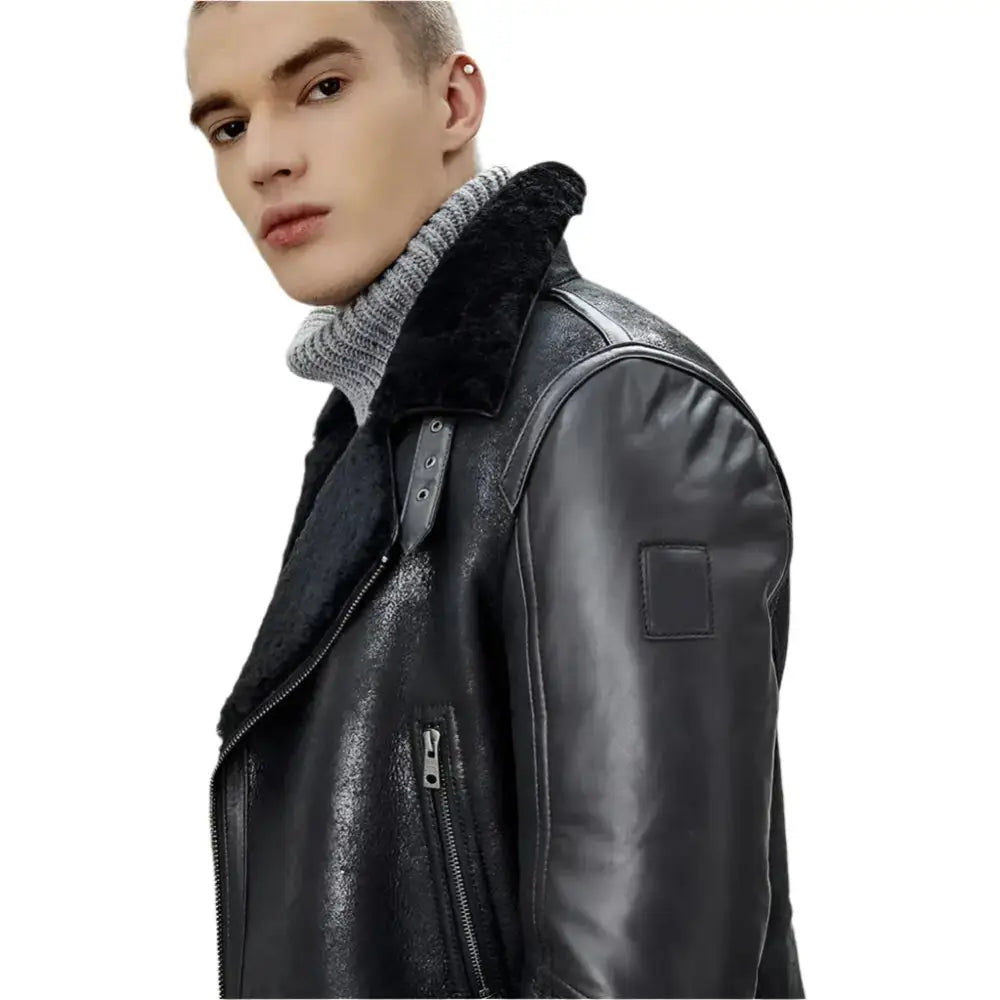 Mens Black B3 Shearling Bomber Jacket - Riders Republic UK