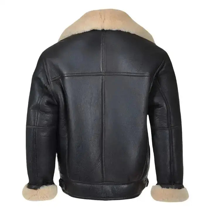Mens Black Shearling Bomber Leather Aviator Jacket - Riders Republic UK