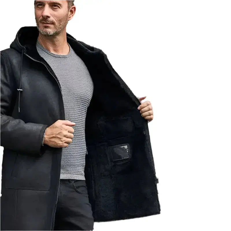 Mens Black B7 Shearling Bomber Leather Coat - Riders Republic UK